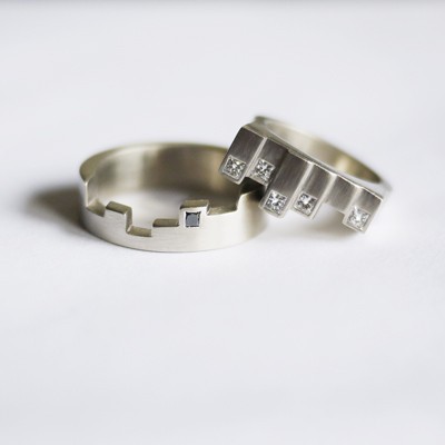 Custom Wedding Ring Set: Cityscape