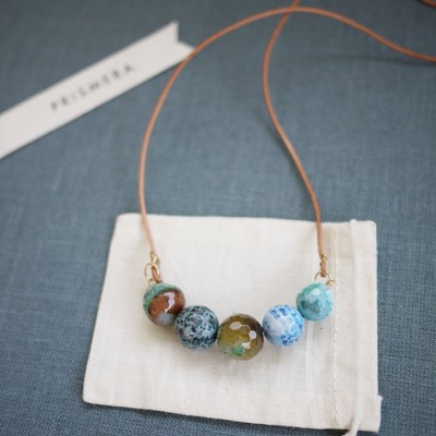 Leather Agate Necklace - Earth V