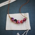 Leather Agate Necklace - Mottled Pinks II